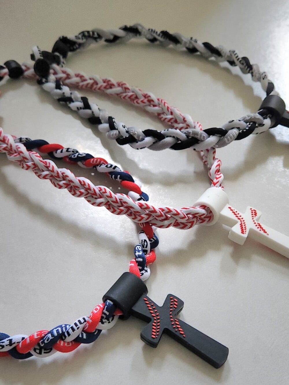 Cross Necklace 18" Tri Rope with Choice of Black or White Cross Many Color Combo